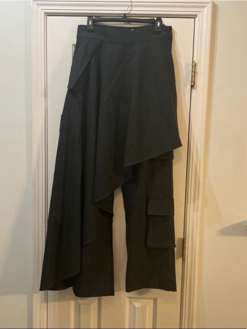 Asymmetric Layered Wide-Leg Pants in Black